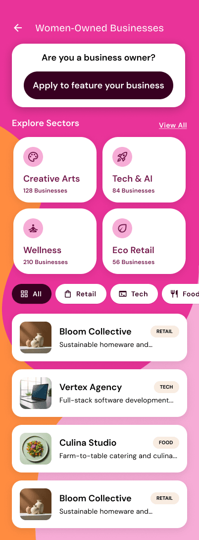 Women-Owned screen in the Femio app